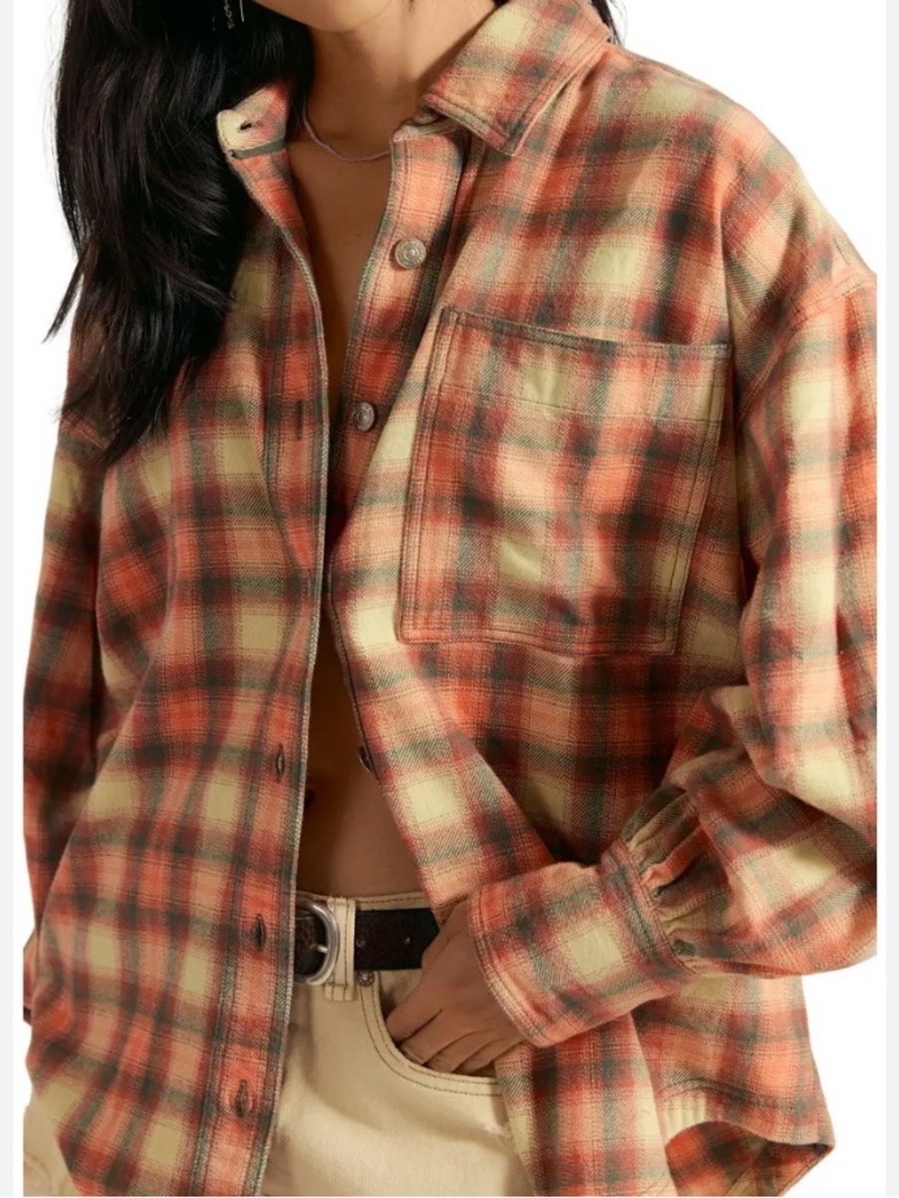 Free People We The Free Button Up Shirt XS/TP Ashley Orange Plaid Flannel NWOT